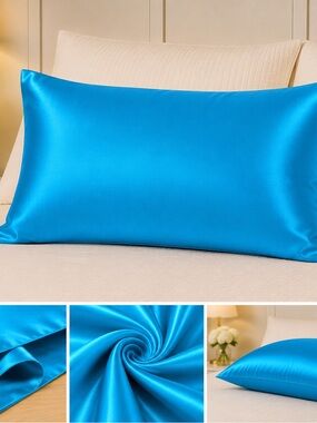 Silky Blue Satin Pillowcase - Luxurious Smooth Sleep